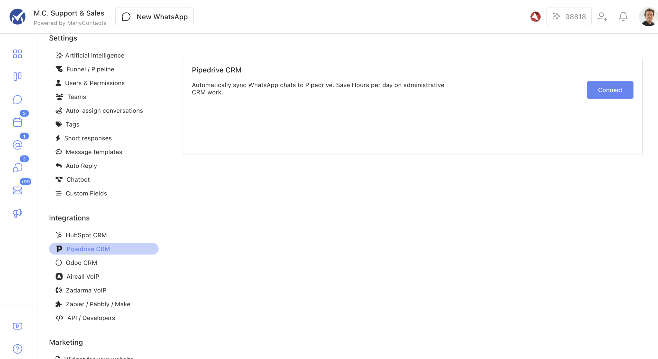 Screenshot of website ManyContacts.com